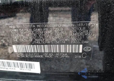 2015 Lexus Ls 460 from USA, damaged, VIN JTHBL5EF4F5134174